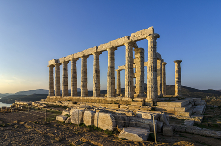 Sounion, Attica / Greece: The temple of Poseidon at cape Sounionの写真素材