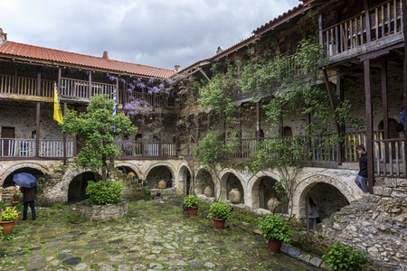 Feneos, Peloponnese / Greece - April 10 2016: The backyard of the St. George's monastery located in Feneos villageのeditorial素材