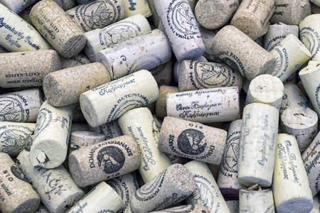 Helaklion, Crete / Greece - November 12, 2017: Close up of wine corks of cretan wineのeditorial素材