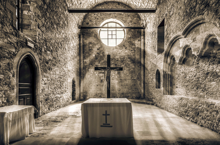 Sun rays entering the Monastery of St. Peter and St. Paul in Heraklion cityの写真素材