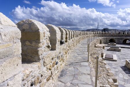 Heraklion, Crete / Greece - October 26, 2017: Rooftop view of the fortress Koules on a sunny day with cloudy skyのeditorial素材