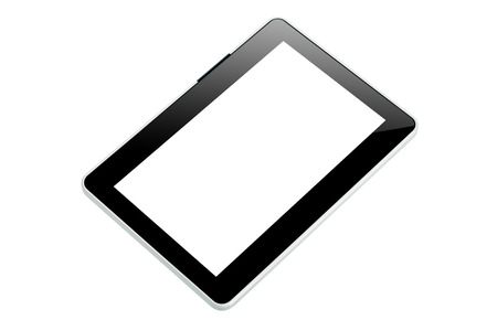 Black tablet computer isolated on over white backgroundの写真素材