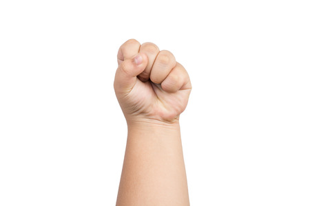 children hand up isolated on white backgroundの写真素材