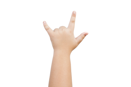 hand sign in i love you isolated on white backgroundの写真素材