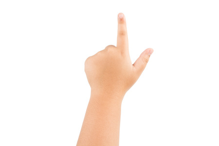 children hand touching or pointing to something isolated on white backgroundの写真素材