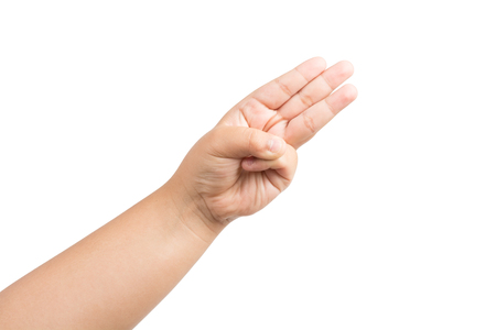 children hand show three finger isolated on white backgroundの写真素材