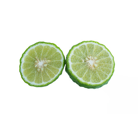 Kaffir lime slice isolated on white background