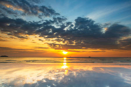 Sunset and beautiful dramatic sky on beach in Ko Chang Island (Koh Chang), Trat Province, Thailandの写真素材
