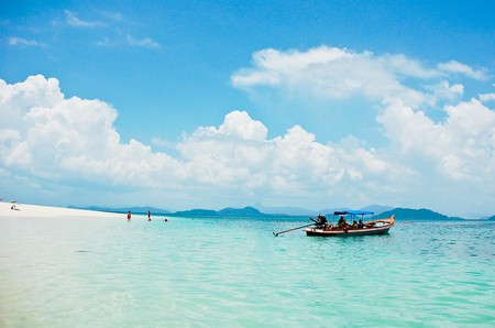 beach and boat in southern of thailandの写真素材