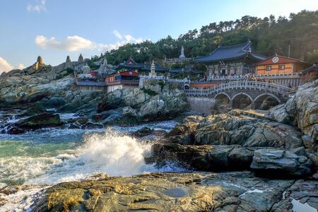 BUSAN/SOUTH KOREA - November 4, 2017 : Korean people and most of tourist visit Haedong Yonggungsa Temple in Busan, South Korea.のeditorial素材