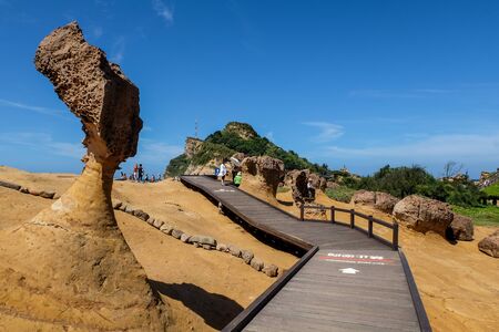 Taipei, Taiwan- July 19, 2018 -Natural landscape in Yehliu Geopark, New Taipei City, Taiwan. The unique geological formations including the iconic "Queen's Head".のeditorial素材