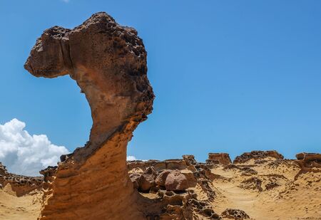 Taipei, Taiwan- July 19, 2018 -Natural landscape in Yehliu Geopark, New Taipei City, Taiwan. The unique geological formations including the iconic "Cute princess.のeditorial素材