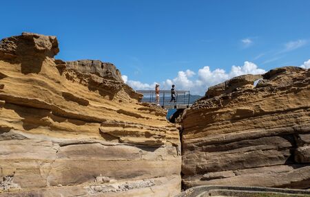 Taipei, Taiwan - July 19, 2018 : Natural landscape in Yehliu Geopark, New Taipei City, Taiwan. The unique geological formations including the iconic "Queen's Head".のeditorial素材