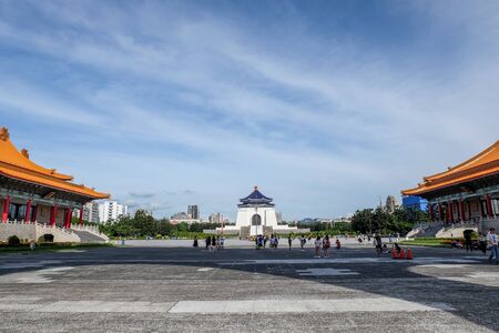Taipei, Taiwan - July 20, 2018 : Visitor walking around Chiang Kai Shek memorial hall,  A famous monument, landmark and tourist attraction erected in memory of Generalissimo Chiang Kai-shek.のeditorial素材
