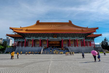 Taipei, Taiwan - July 20, 2018:People walk around National Theater Hall of Taiwan at National Taiwan Democracy Square of Chiang Kai-Shek Memorial Hall,Taipei, Taiwanのeditorial素材