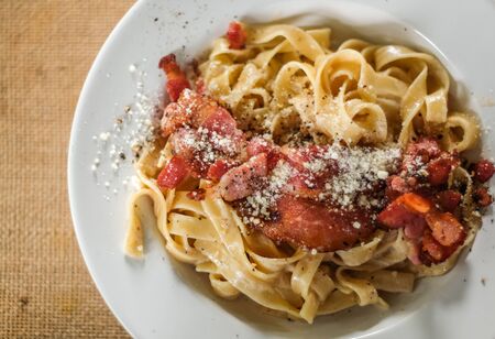 Spaghetti carbonara, italian pasta, foodの写真素材