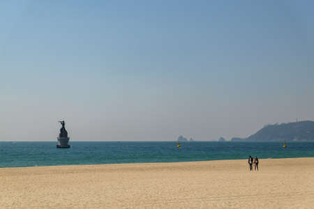 Busan, South Korea April 4, 2019: People relaxing and having fun on Haeundae Beach.One of the famous beautiful attractions in Busanのeditorial素材