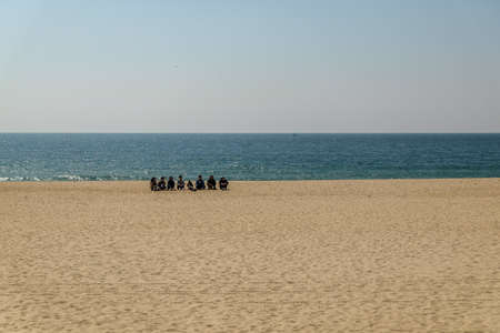 Busan, South Korea April 4, 2019: People relaxing and having fun on Haeundae Beach.One of the famous beautiful attractions in Busanのeditorial素材