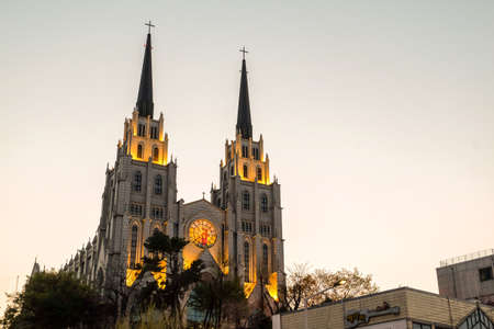 Daegu, South Korea - April 4, 2019 : Daegu Jeil Presbyterian Church in Daegu city, South Korea. taken in eveningのeditorial素材