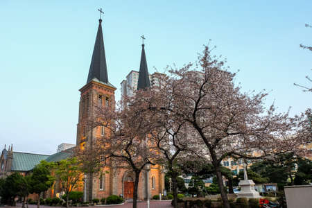 Daegu,South Korea: April 4 ,2019: Daegu Gyesan Catholic Church (1st Church).Built by Priest Robert, A.P. (1853-1922), who came to Daegu for missionary work.のeditorial素材