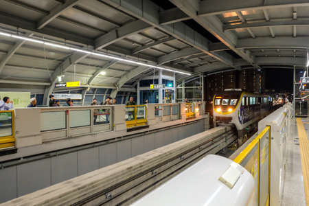 Daegu, South Korea - April 4, 2019: Daegu monorail train is Daegu Subway Line 3. It is the first public transportation monorail in Korea.のeditorial素材