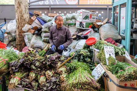 Daegu, South Korea - April 4, 2019 : Many fresh vegetable in Seomun Market, this market was one of the country's three largest markets and is one of the famous tourist destination in South Korea.のeditorial素材