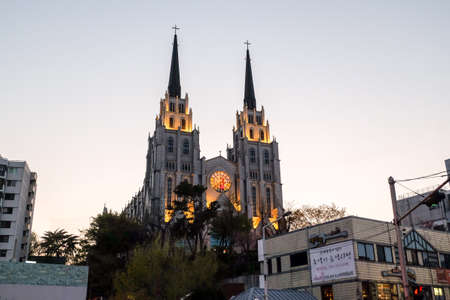 Daegu, South Korea - April 4, 2019 : Daegu Jeil Presbyterian Church in Daegu city, South Korea. taken in eveningのeditorial素材