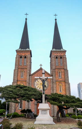 Daegu,South Korea: April 4 ,2019: Daegu Gyesan Catholic Church (1st Church).Built by Priest Robert, A.P. (1853-1922), who came to Daegu for missionary work.のeditorial素材