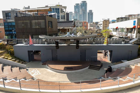 Daegu, South Korea - April 5 2019 : Tourist visit at Kim Kwang Seok Memorial Street. It is a street to commemorate the singer Kim Kwang Seok.のeditorial素材