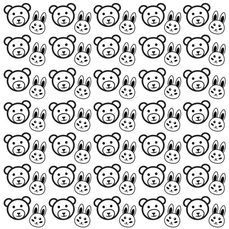 Seamless pattern with cute cartoon bear and bunny faces. vector illustration.のイラスト素材