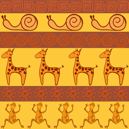 Seamless pattern in African style with animalsのイラスト素材