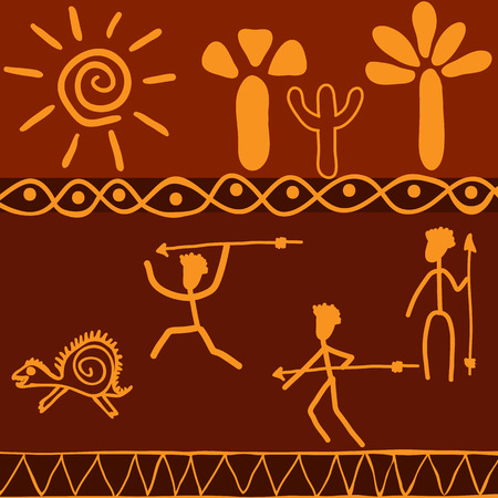 Hunting scene African tribe on a wild animalのイラスト素材