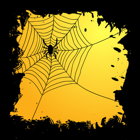 Card with tattered edges and spider web with spider for Halloweenのイラスト素材