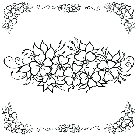 Simple floral ornament elements of doodling. Black and white version.のイラスト素材