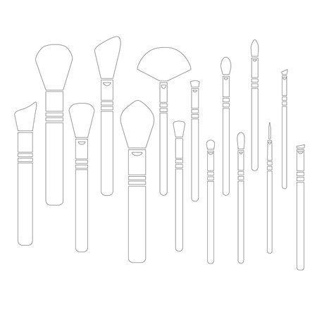 Makeup brush vector mockups of beauty cosmetics design. Blush, eyeshadow and contour, foundation, concealer and bronzer, angle, fan and flat realistic brushes, make up artist kitのイラスト素材