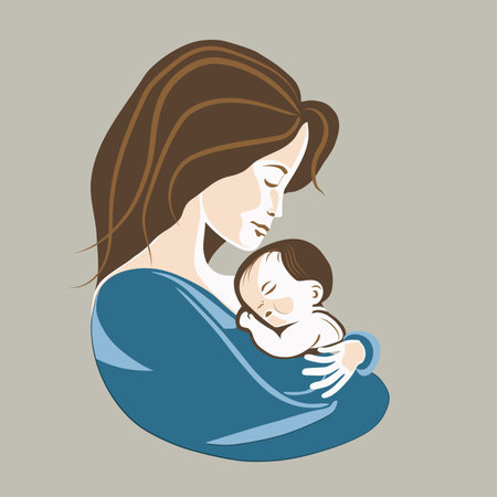 mother and child. Mom holds the baby in her arms. Gentle motherly hugs. vector illustrationのイラスト素材