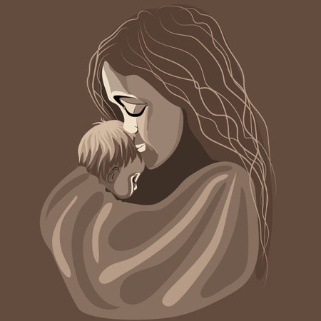 mother and child. Mom holds the baby in her arms. Gentle motherly hugs. vector illustrationのイラスト素材