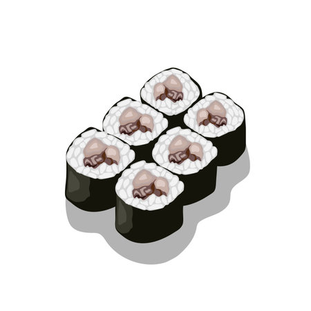 Sushi, Japanese cuisine, vector illustration. Roll with octopus. Realistic picture on a white backgroundのイラスト素材