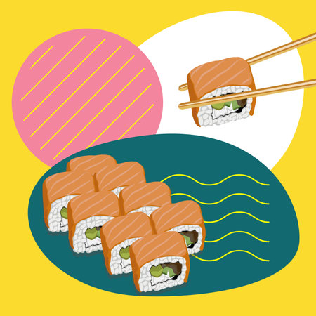 Realistic fresh sushi design concept set isolated vector illustration.のイラスト素材