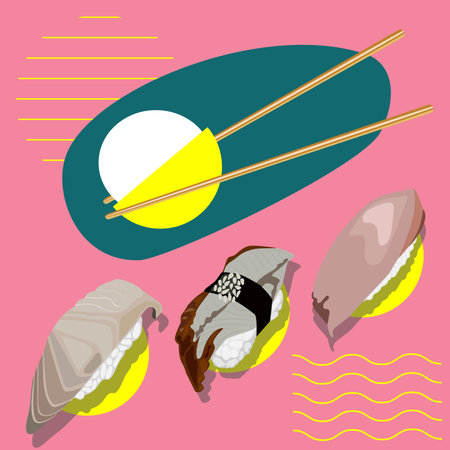 Realistic fresh sushi design concept set isolated vector illustration.のイラスト素材