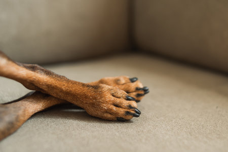 dog paws. Close-up of the paws of a dog that is sleeping. Cute little dog pawsの写真素材