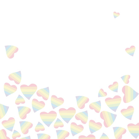 Colorful rainbow love heart pattern. Hearts of LGBT flowers. Love and peace drawing background with a place to copy. vector illustrationのイラスト素材