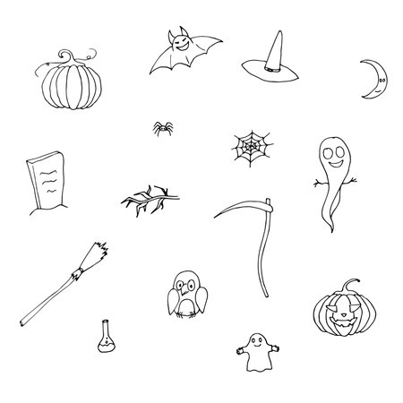 A set of illustrations for Halloween. Cute pictures for Halloween. Simple flat vector illustration.のイラスト素材