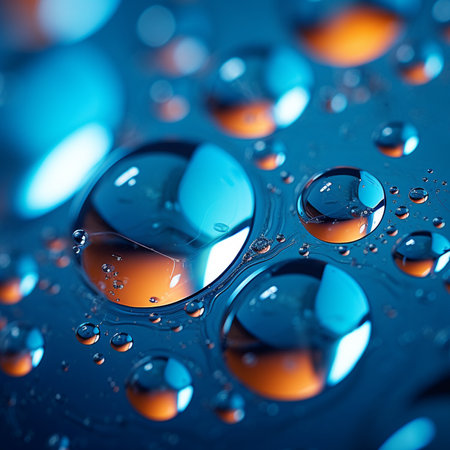 Water bubbles close-up. Blue air bubbles in the liquid. Cleansing and the use of cosmetics. Illustration of foam bubbles macroの写真素材