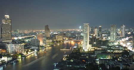 Night view of Taksin bridge in Bangkok (large format photography)の写真素材