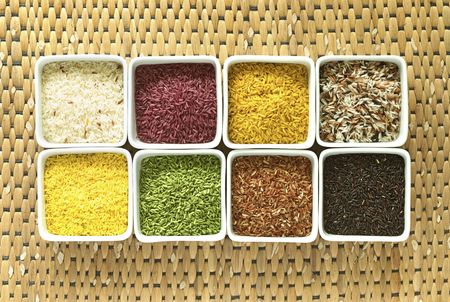 Colorful rice set detail on rustic backgroundの写真素材