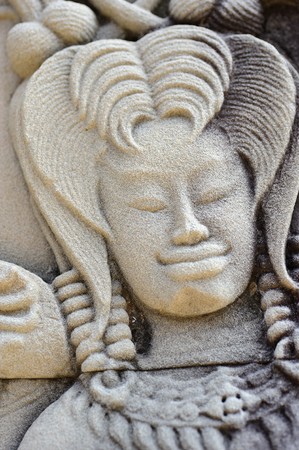 Cambodia Angkor Apsara on the wall of Angkor watの写真素材