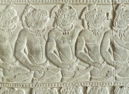 Cambodia Angkor Sculpture in bas-relief on the wall of Angkor watの写真素材