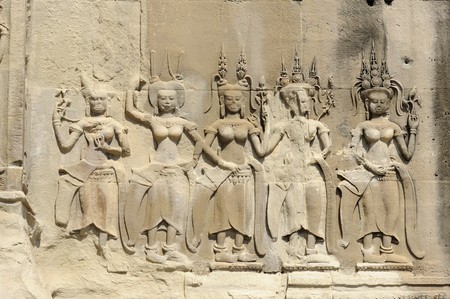 Cambodia Angkor Apsara on the wall of Angkor wat