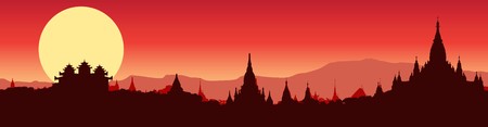 a panoramic view of Bagan in Myanmarの写真素材